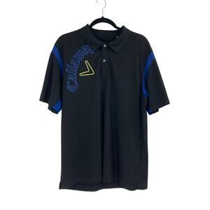 Callaway Logo Spellout Black Blue Men’s Large Golf Polo Performance Active